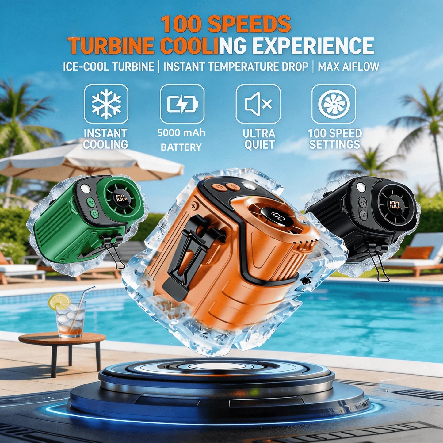 2026 3-in1 Waist Fan, Portable Fan, Handheld Fan, Neck Fan, Mini Fan, Desktop Fan, Can Be Used as an Emergency Power Bank, 5000mAh 10H Long Lasting, 100 Speed Adjustable, LED Flashlight & SOS Light, Flashlight, Type-C Recharg